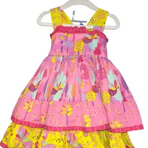 Jelly The Pug Pink and Yellow Tiered Floral Dress